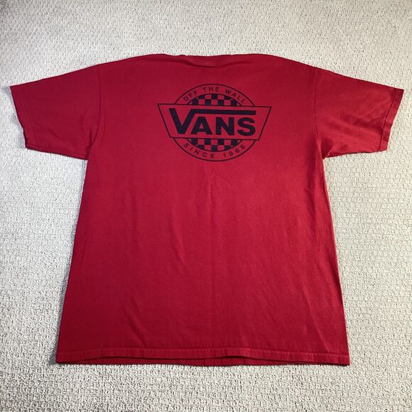 Vans Off The Wall Graphic T-Shirt Men's Casual Tee Red Checkered Logo - Picture 2 of 4